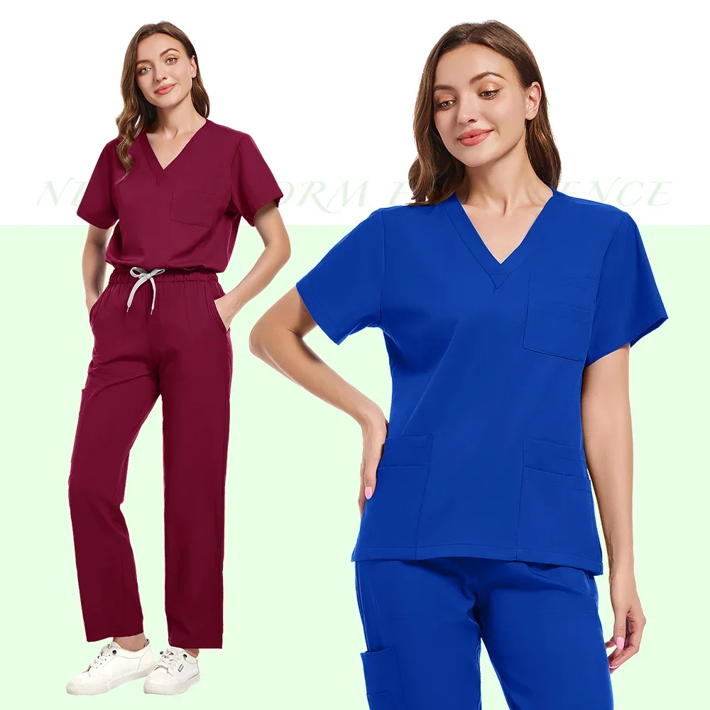 Set uniforme Top strofinato a maniche corte e pantaloni tascabili Uniforme da infermiera medica Tuta chirurgica da medico Cappotto spa Salone di