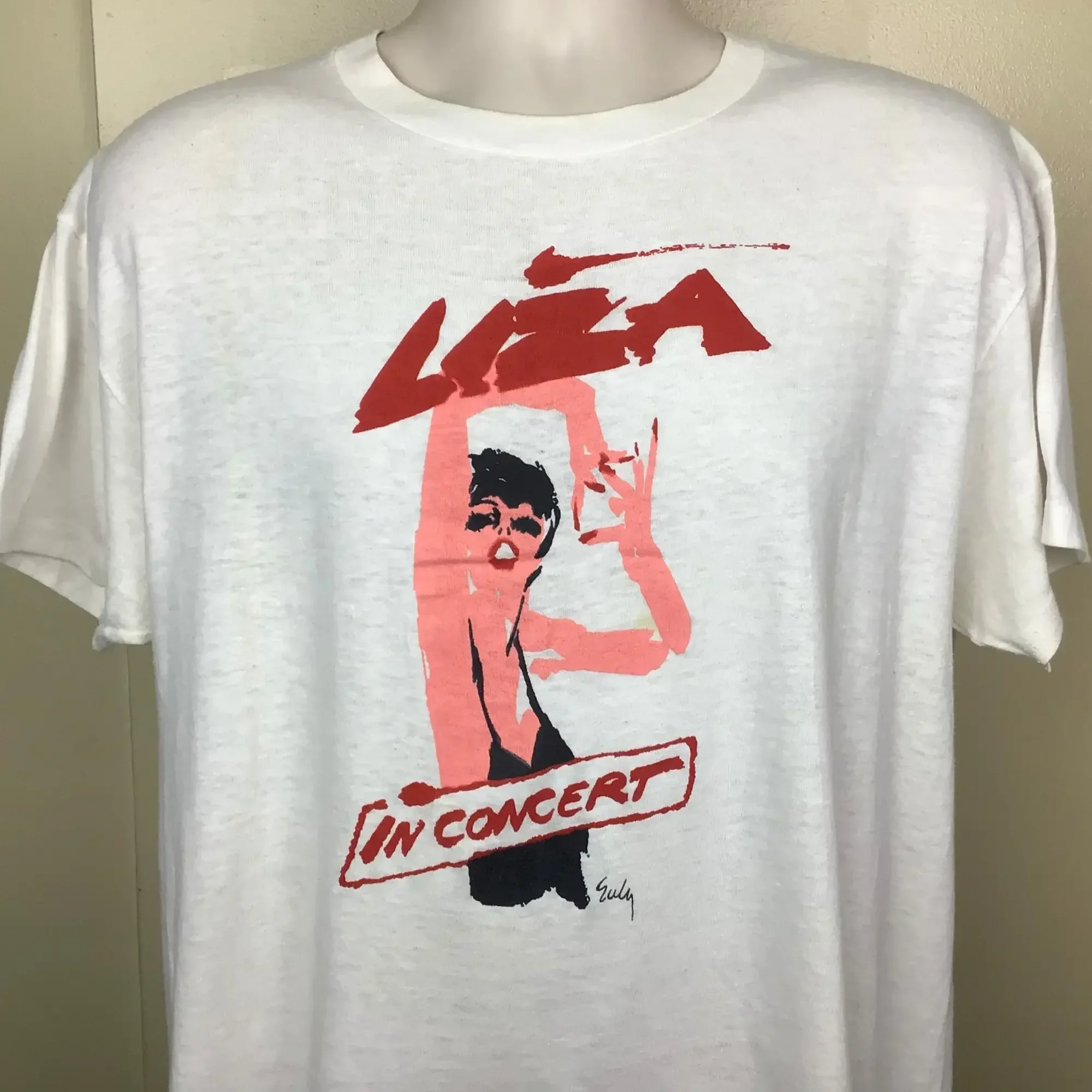 Camiseta vintage dos anos 80 e 90 Liza Minnelli In Concert, branca, XL, pop, atriz, cantora, Broadway
