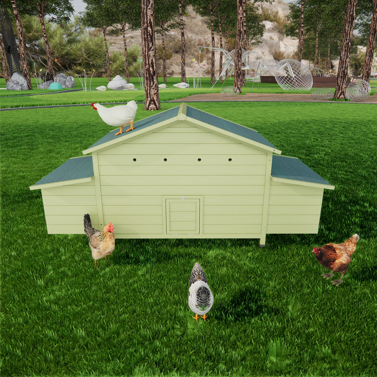 

Modern Large Wooden Chicken Coop Outdoor Hen House Poultry Cage with 2 Free-range Doors, 2 Nesting Boxes