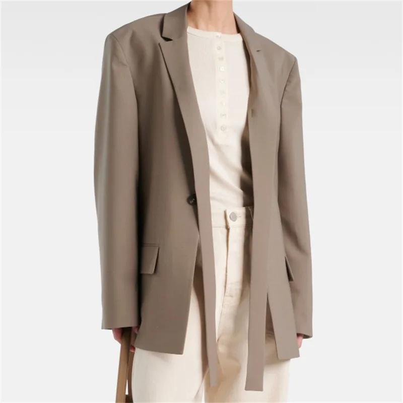 

Women's jacket 2025 summer new outerwears belt slim fit scarf collar long sleeved top Asymmetric women's suit jacket y2k blazer