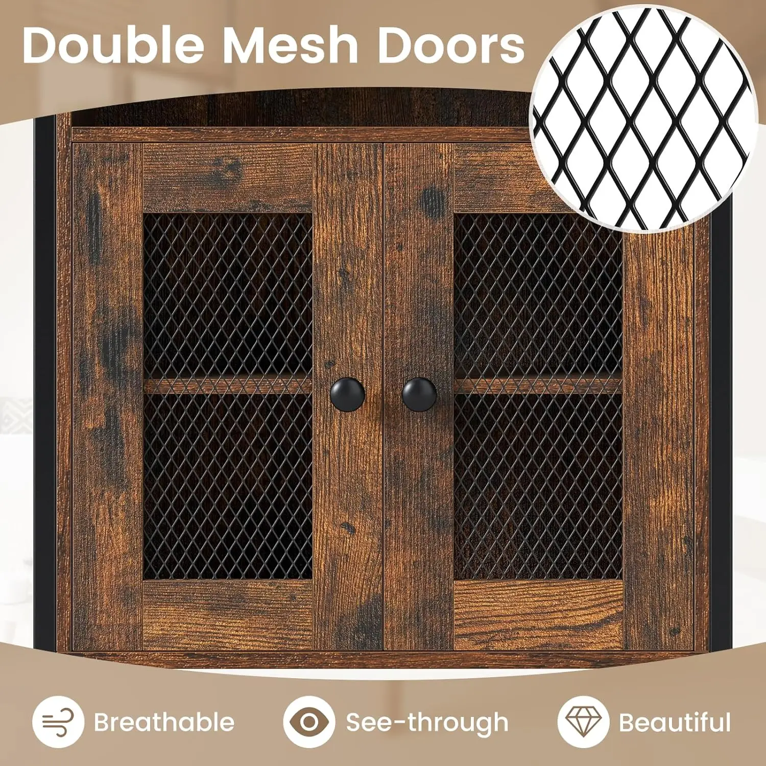 **/Over The Toilet Storage Cabinet, 5-Tier Freestanding Space Saver W/Metal Stand, Mesh Grid Doors, Toilet Paper Holder & H