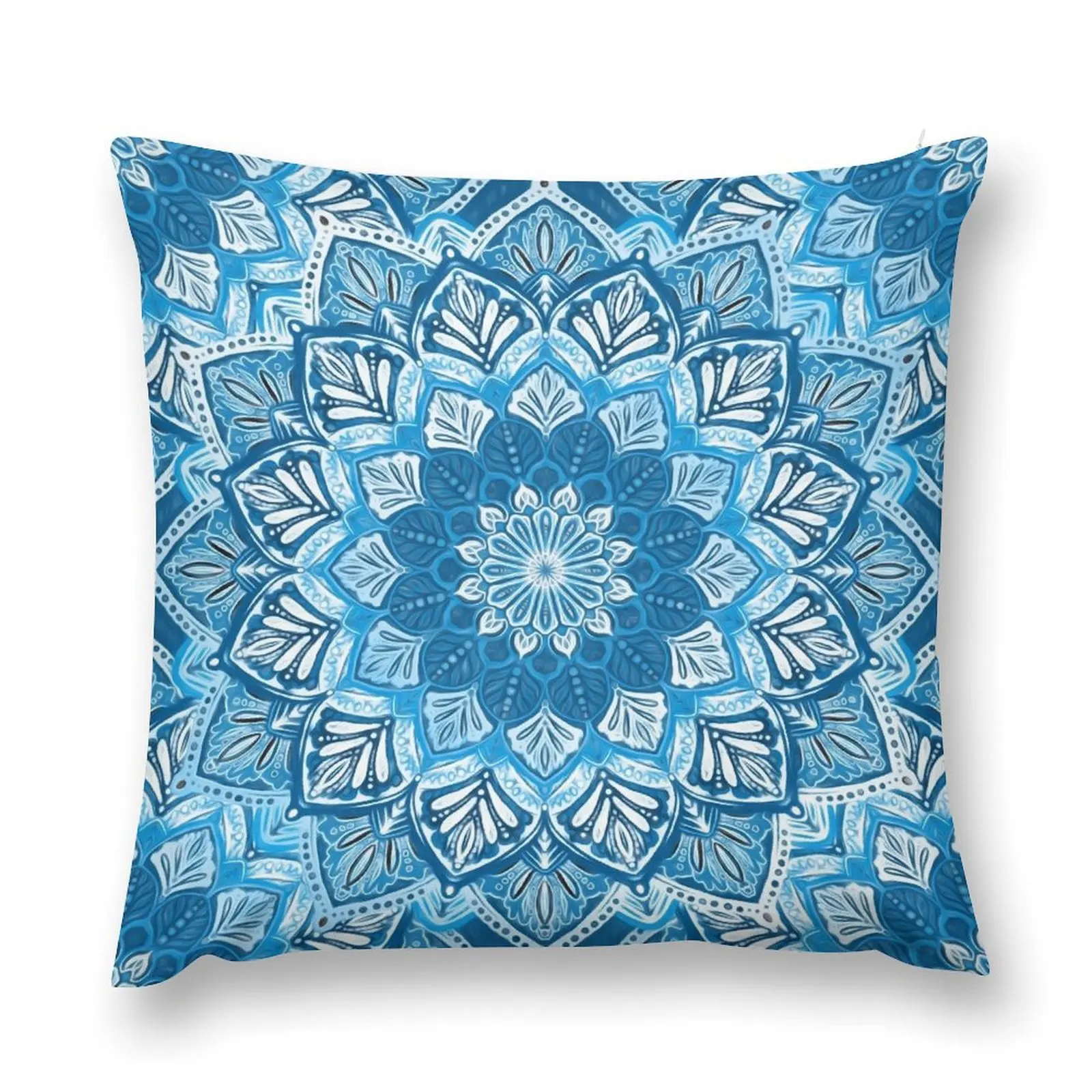 

Boho Mandala in Monochrome Blue and White Throw Pillow Cushions Luxury Living Room Decorative Cushions pillow