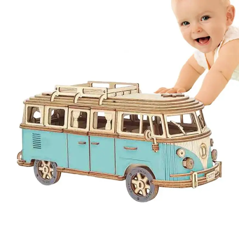 Bus Wooden Puzzle 3D Puzzle Bus Wood Craft Construction Model Kit 3D Puzzle Bus Construction Kit Wooden Craft Tour Bus Puzzle