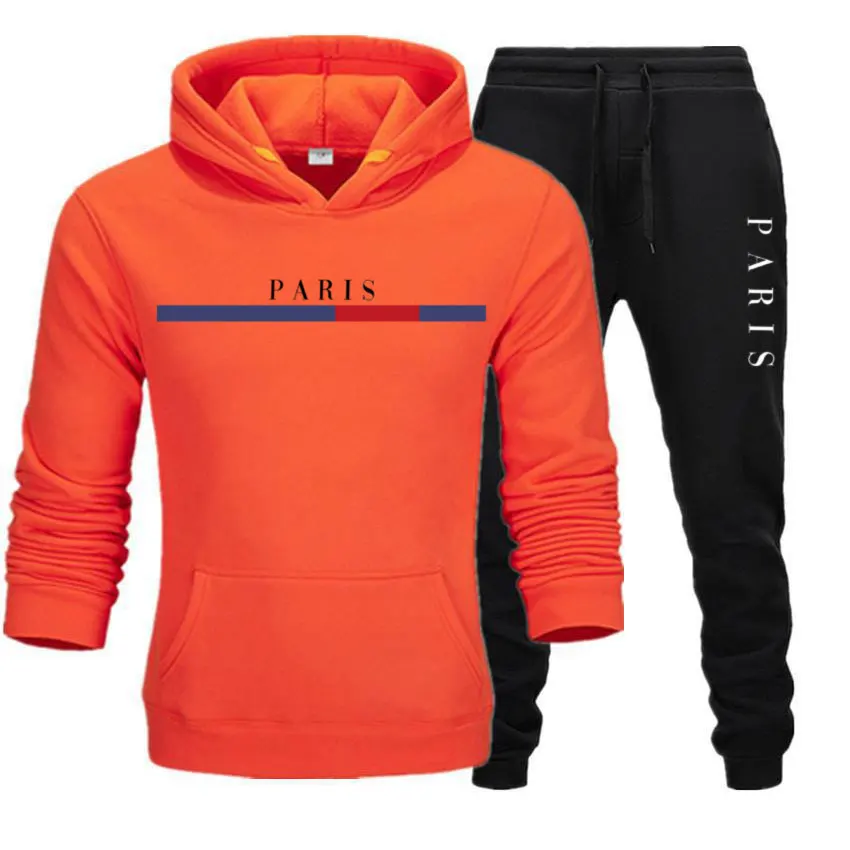 2024 New Men\'s Sportswear Spring And Autumn Fleece Hoodie & Sweatshirt + Sweatpants Two-piece Running Training Casual Sportswear