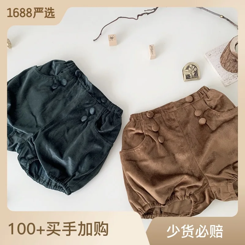 

Jenny&Dave Autumn and Winter I Girls' Velvet Pumpkin Pants Women's Treasure Retro Bag Cloth Buckle Lantern Bread Shorts Girl