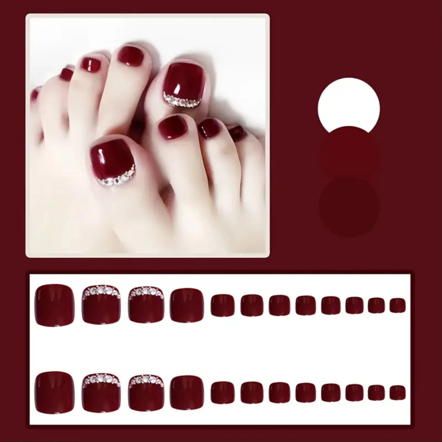 

Enhance Your Style with 24 Beautiful Wine Red DIY False Toe Nail Patches, Customized for a Flawless Manicure and Pedicure, Perfe