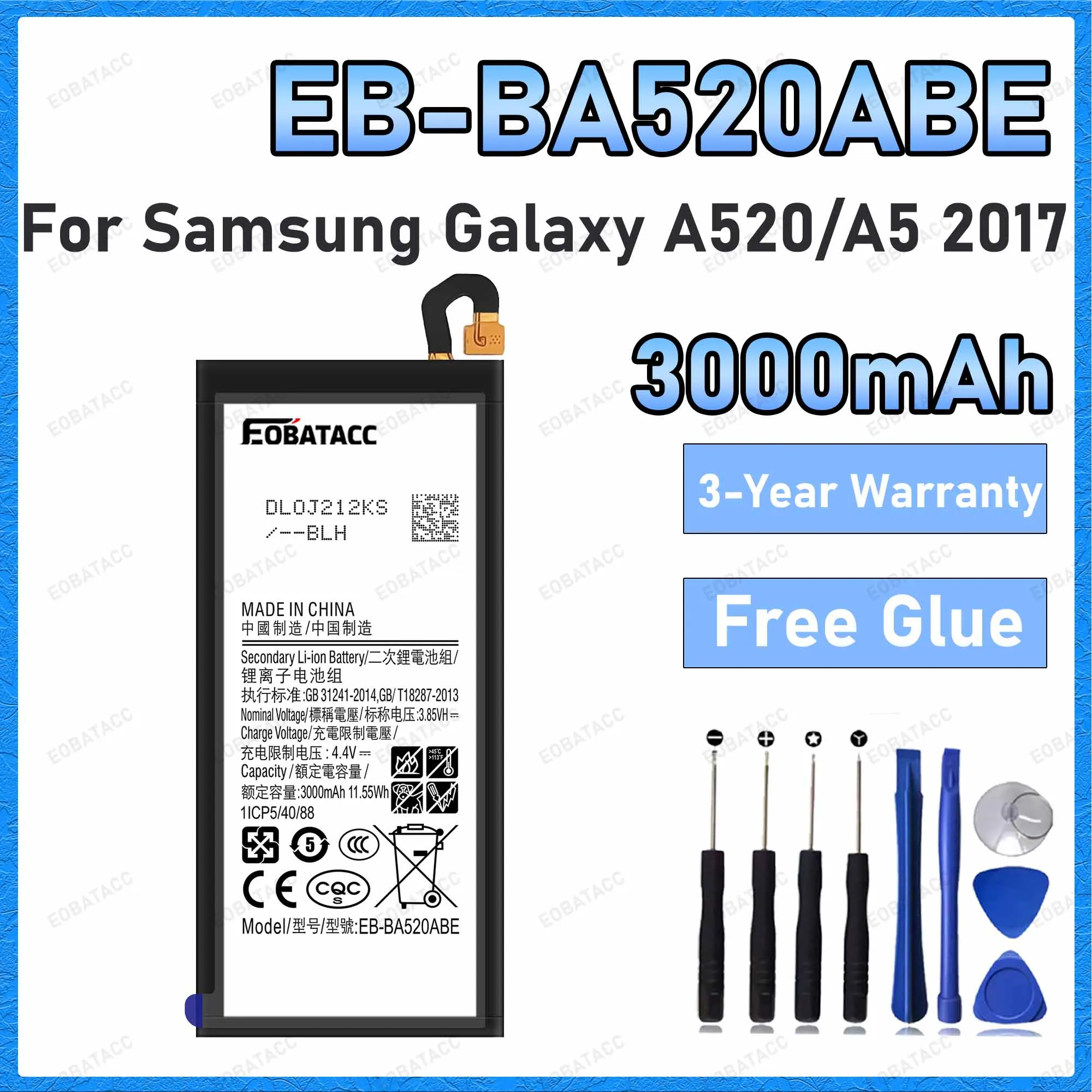 EB-BA520ABE 3000mAh Battery For Samsung Galaxy A520/A5 2017 Batteries New High Quanlity+Free Tools