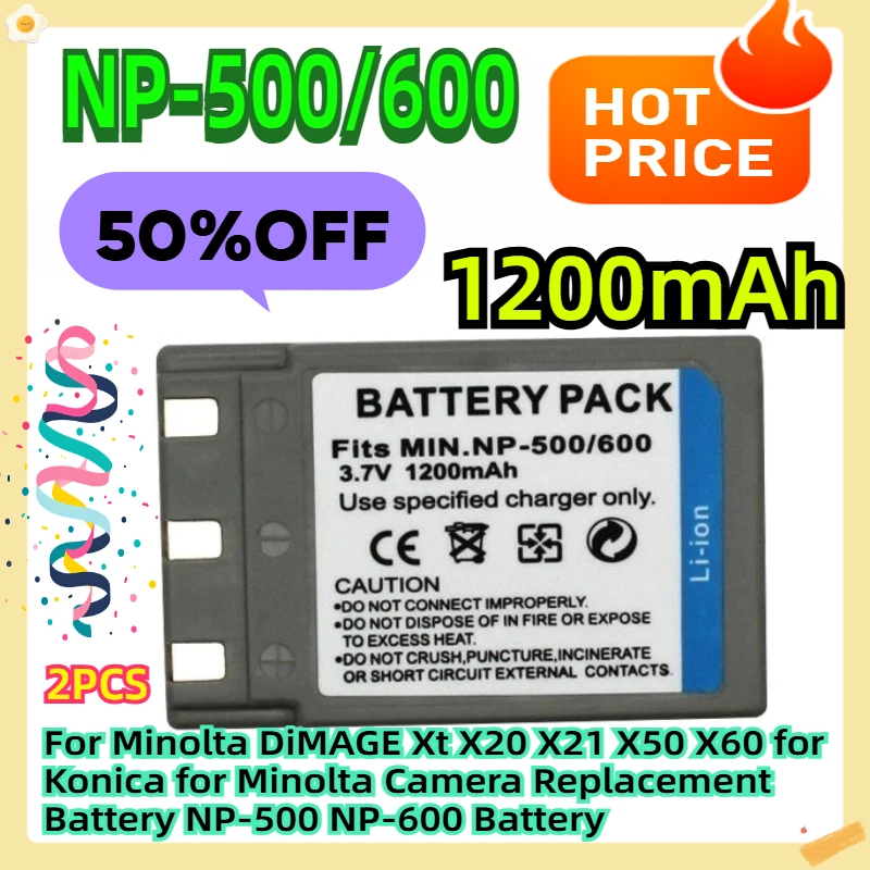 

For Minolta DiMAGE Xt X20 X21 X50 X60 for Konica for Minolta Camera Replacement Battery NP-500 NP-600 Battery 1200mAh 2pcs