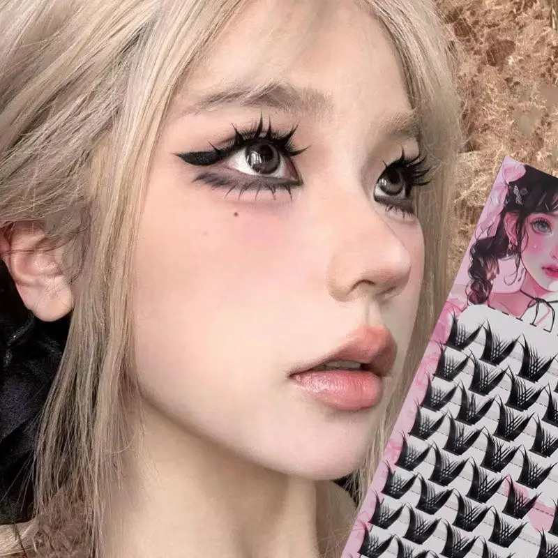 Hisyi 10 filas de pestañas postizas de aire pestañas loli segmentadas pestañas naturales de girasol pestañas rizadas naturales de un solo tuft