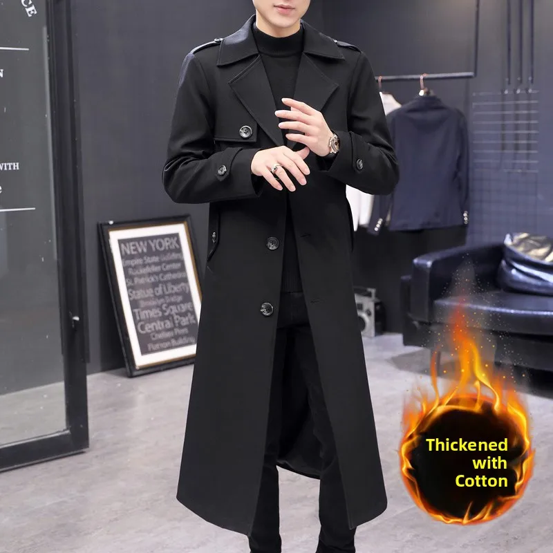 

Men's Winter Thiened Long Cotton Padded Windbreaker Casual Faionable Urban Sle Overcoat Knee-Length Durable Coat