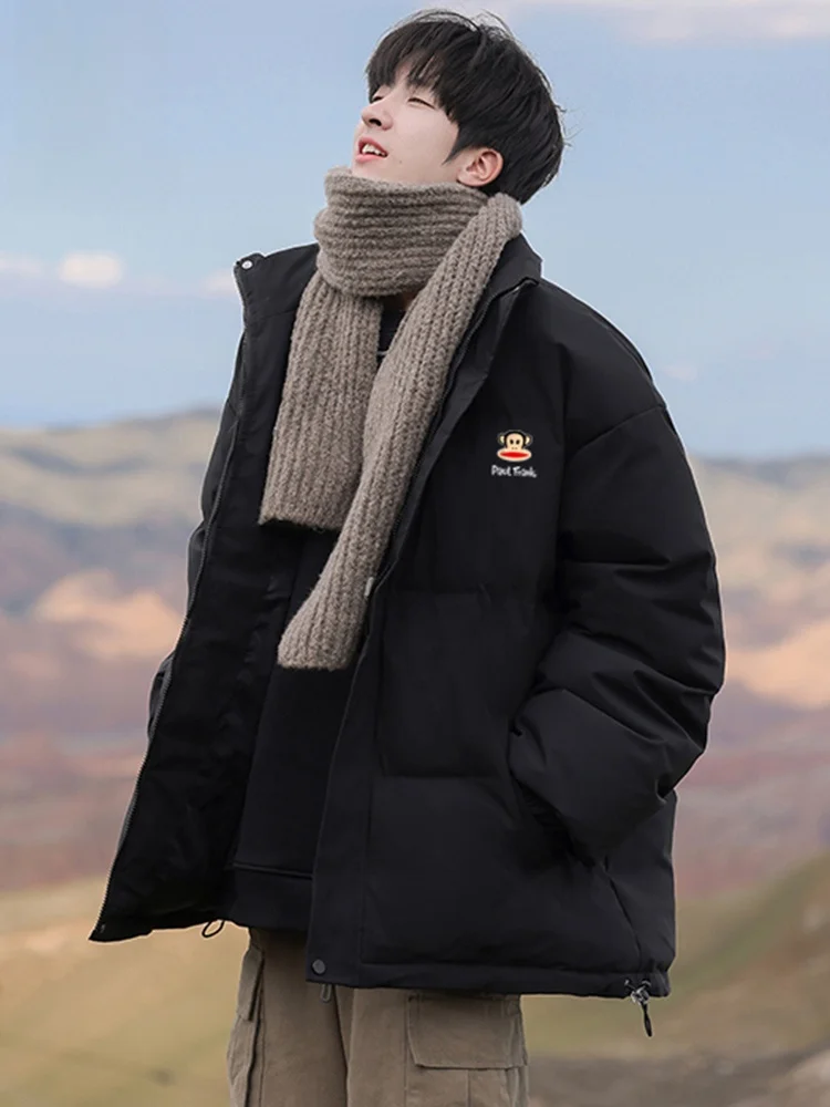 

PaulFrank Thiened Winter Jaet Pure Color Stand Collar Men's Coat Warm Loose Bread Sle Couple Outerwear Polyester Fiber