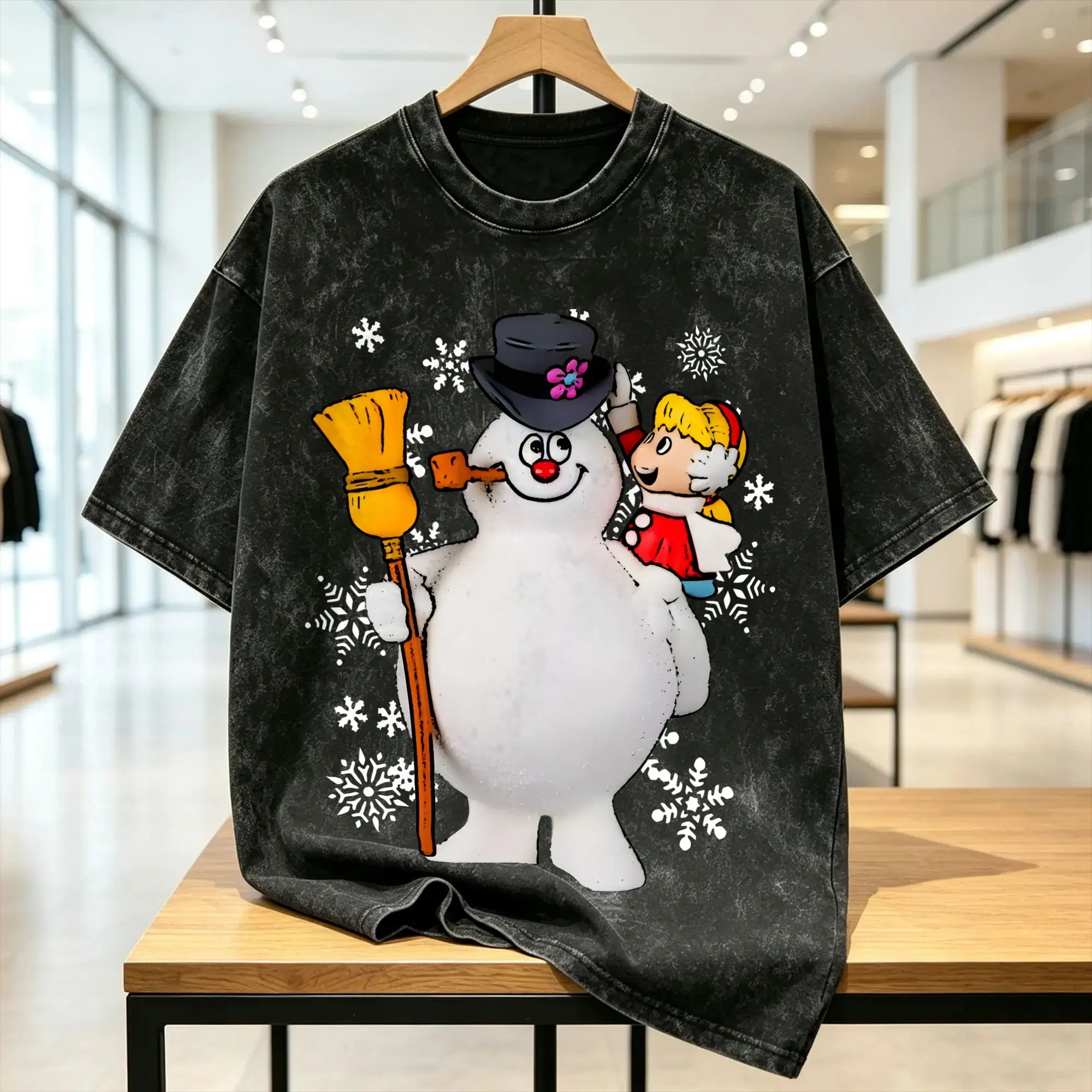 Unique Snowman Frostys T-Shirts for Men Crewneck Pure Cotton Washed T Shirts Frostys and Karen Short Sleeve Tee Shirt Clothing