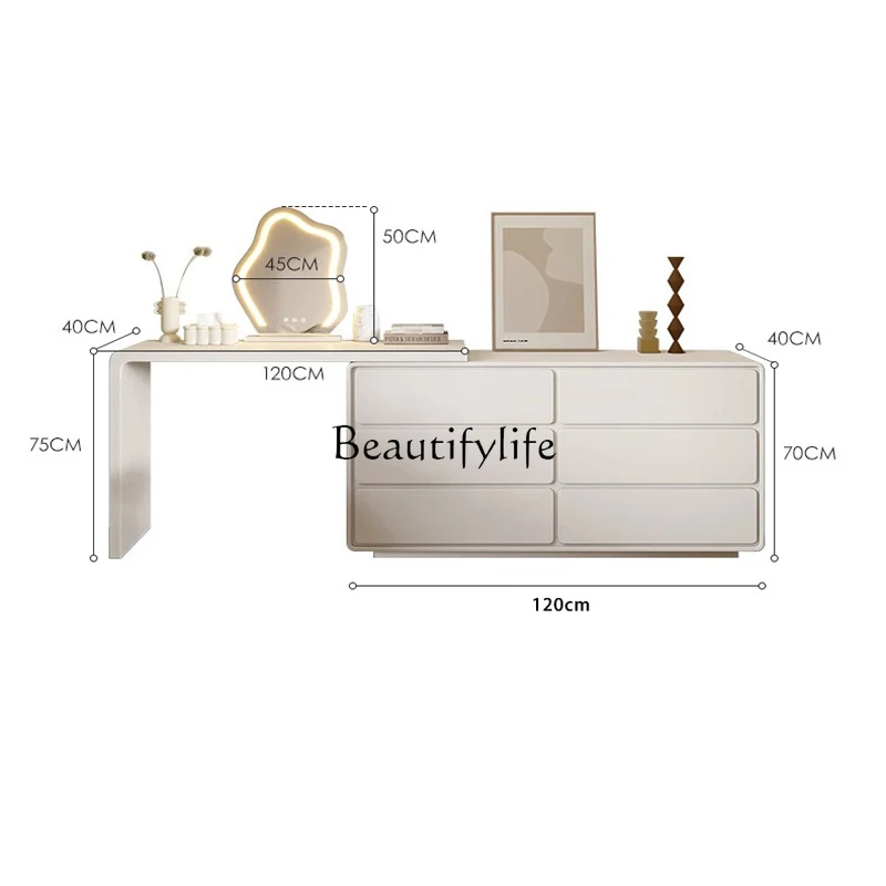 Cream Style Chest of Drawers Integrated Dresser Modern Minimalist Makeup Table