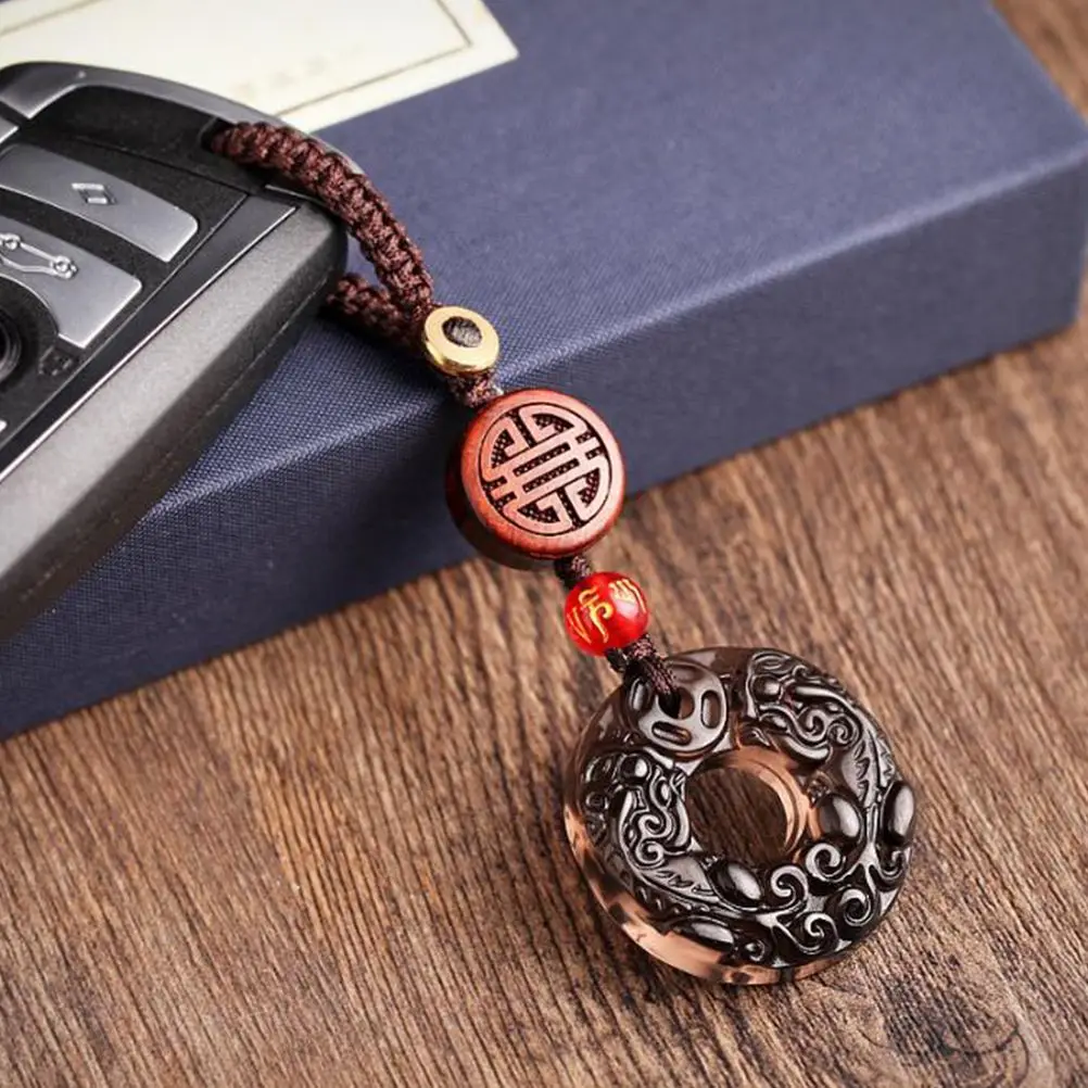 Car Key Chain Double Pi Obsidian Good Luck Charm Bag Accessory Peace Buckle Stylish Creative Design Durable Material