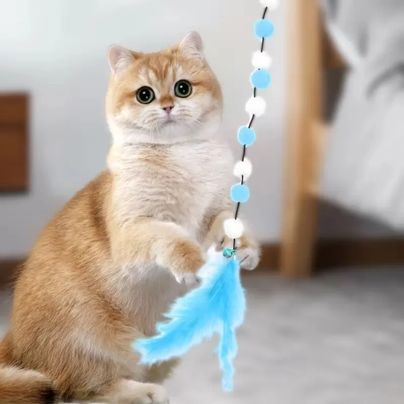 10/1pcs Funny Kitten Cat Teaser Interactive Toy Rod with Bell Pet Cats Feather Teaser Stick Kitten Playing Training Toy Supplies