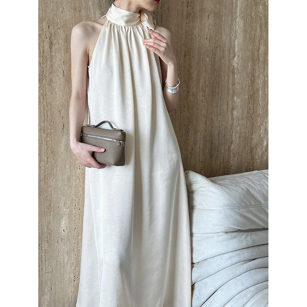 2024 New Women Summer Long Dress Off The Shoulder Halter Neck Sexy Boho Style Dress Ladies Elegant Maxi Dress With Belt