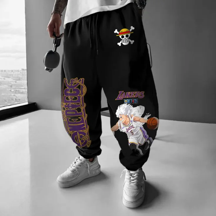 

One Piece pure cotton loose autumn and winter fleece trousers for both men and women with character prints