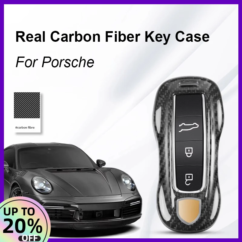 

Для Porsche Cayenne Panamera Macan Taycan 718 Cayman Boxster 911, автомобильный чехол для ключей из настоящего углеродного волокна, передняя и задняя крышка