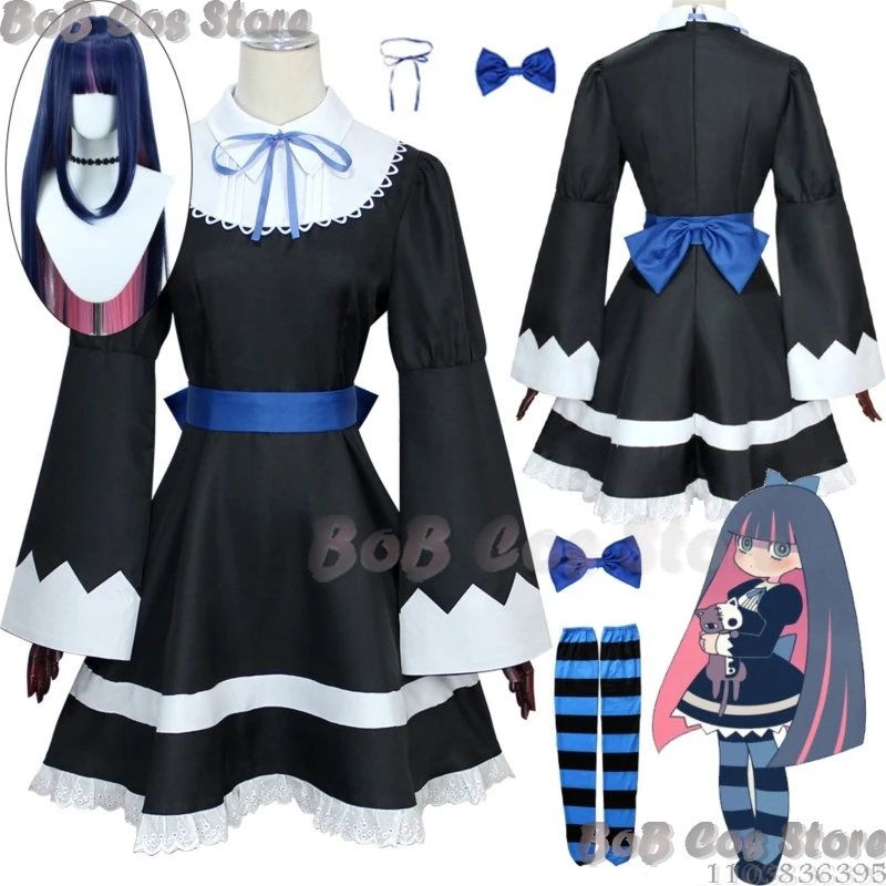 Anarchy Stocking Younger Sister Cosplay Costume Panty Anime Stocking Cos Garterbelt Gothic Maid Lolita Black Dress Wig Socks Set