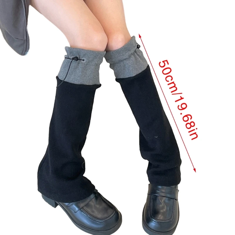 Gothic Flared Hem Leg Warmers Women Harajuku Colorblock Knitted Knee High Foot Cover Streetwear Boot Cuffs Long Socks