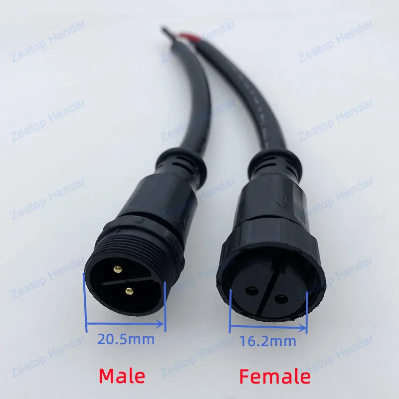 2Pcs M20 Waterproof 2 3 Pin IP65 Cable Electrical Wire Screw Locking Plug for LED Strips Male and Female Jack Connector 10.5mm