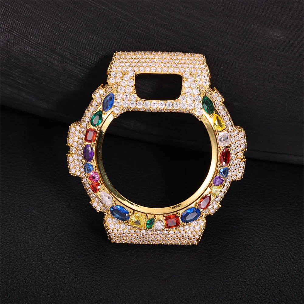 Blingminer VVS Moissanite Watch Case For CAS** DW6900RL-1AC Can Pass Diamonds Tester Brass With GRA Wrist Diamond Case Free Shi view 3