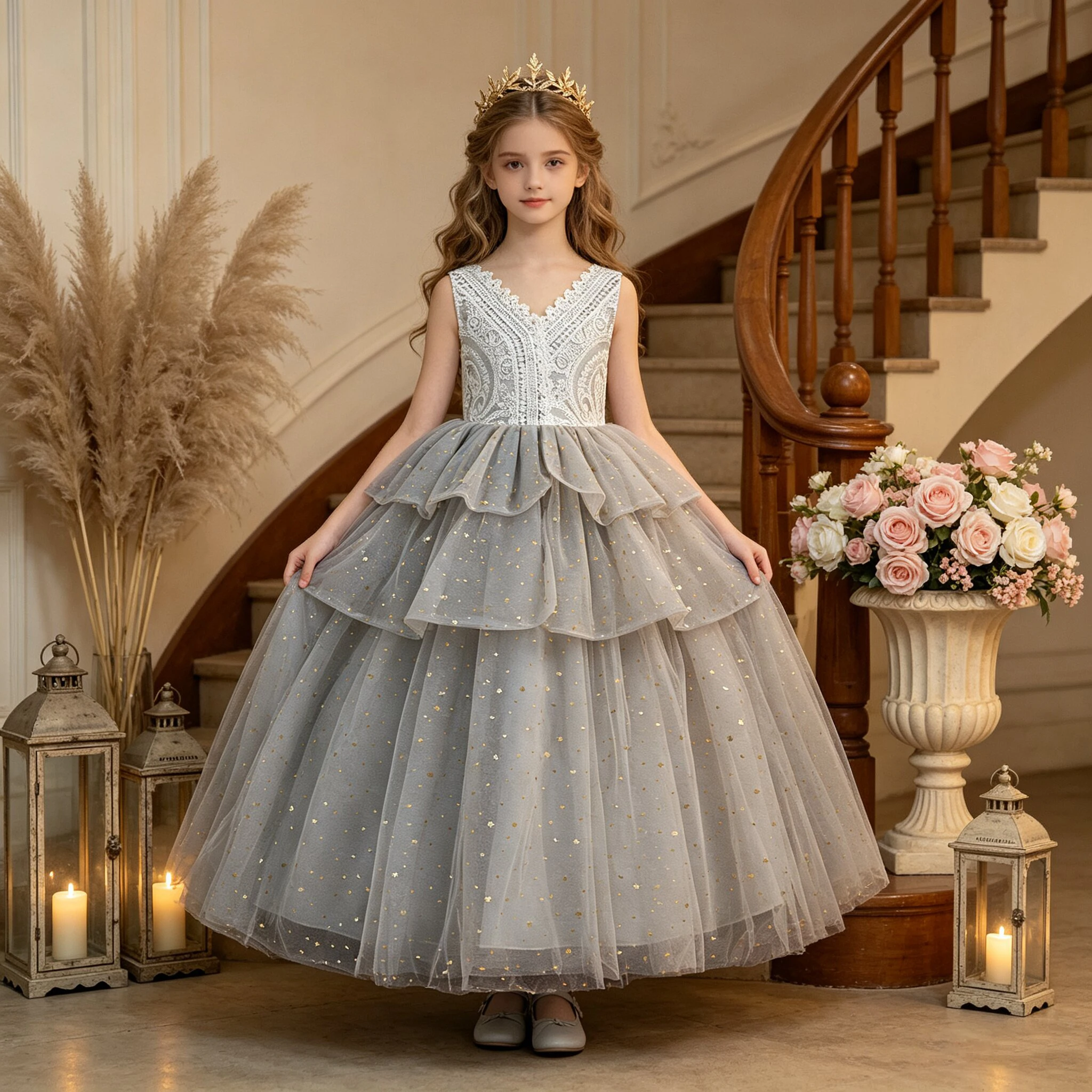 Elegante Pailletten Party Mädchen Kleid Mode Blume Hochzeit Brautjungfern Geburtstag Ballkleider Mädchen Geburtstag Festzug Abend Kostüme