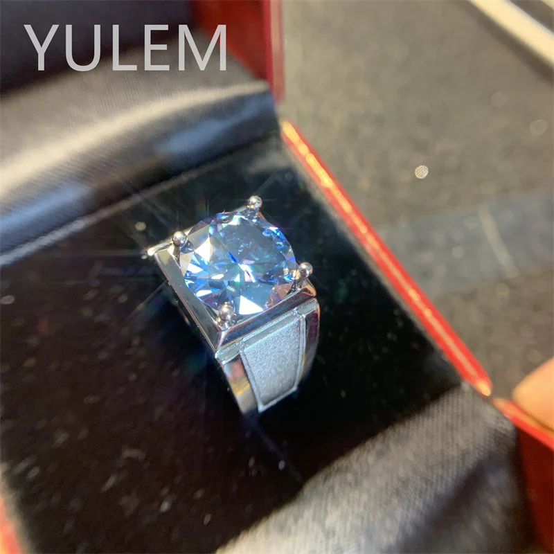 YULEM Big Size Blue Moissanite Men Ring 5ct 11x11mm Rings for Men 925 Silver Luxury Jewelry Best Gift for Men