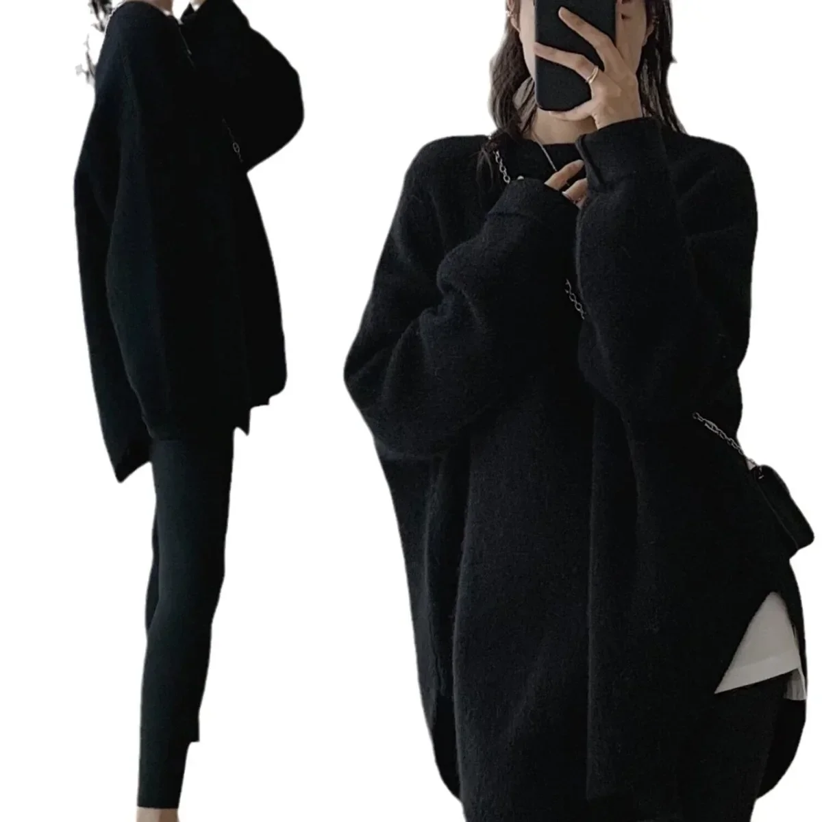 2024 Autumn and Winter New Loose and Thick Mid to Long Style Lazy Style Pullover Knitted Sweater for Women