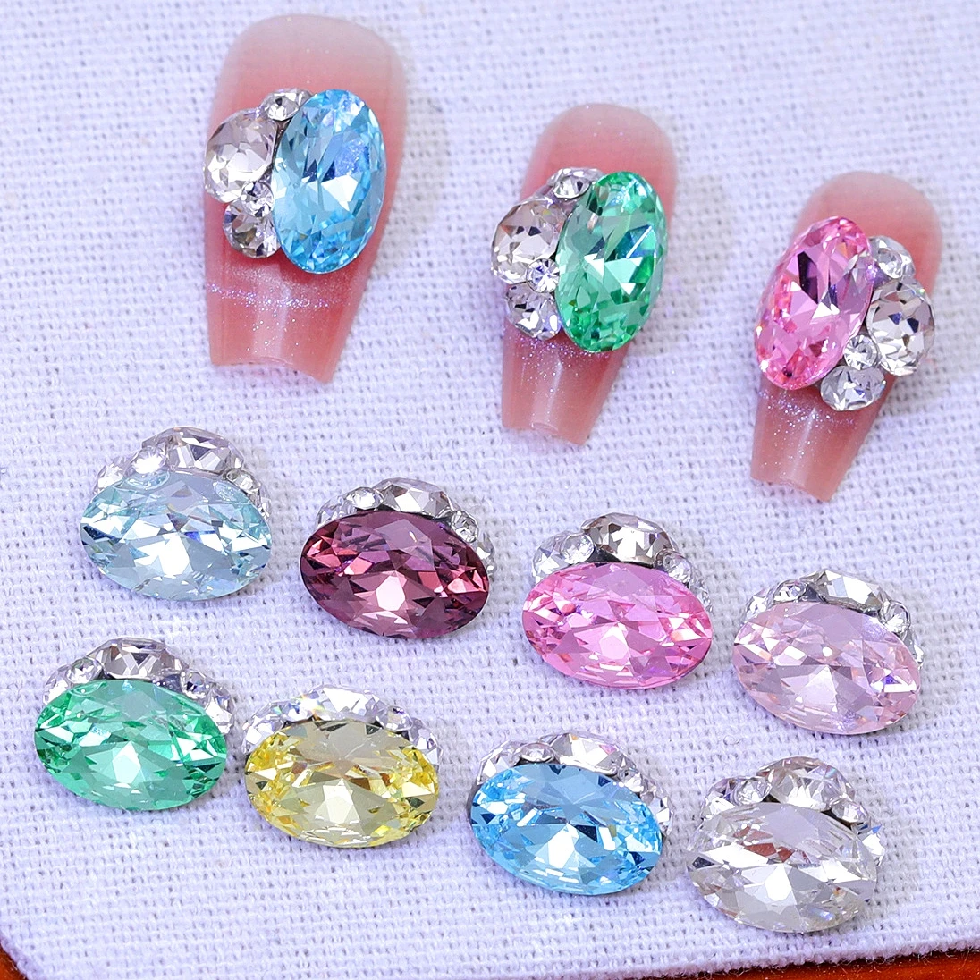 5PCS Flatback Stacked Crystal Diamonds Nail Art Rhinestones Charms Oval Gem Jewelry Parts Accessories Nails Decoration Supplies