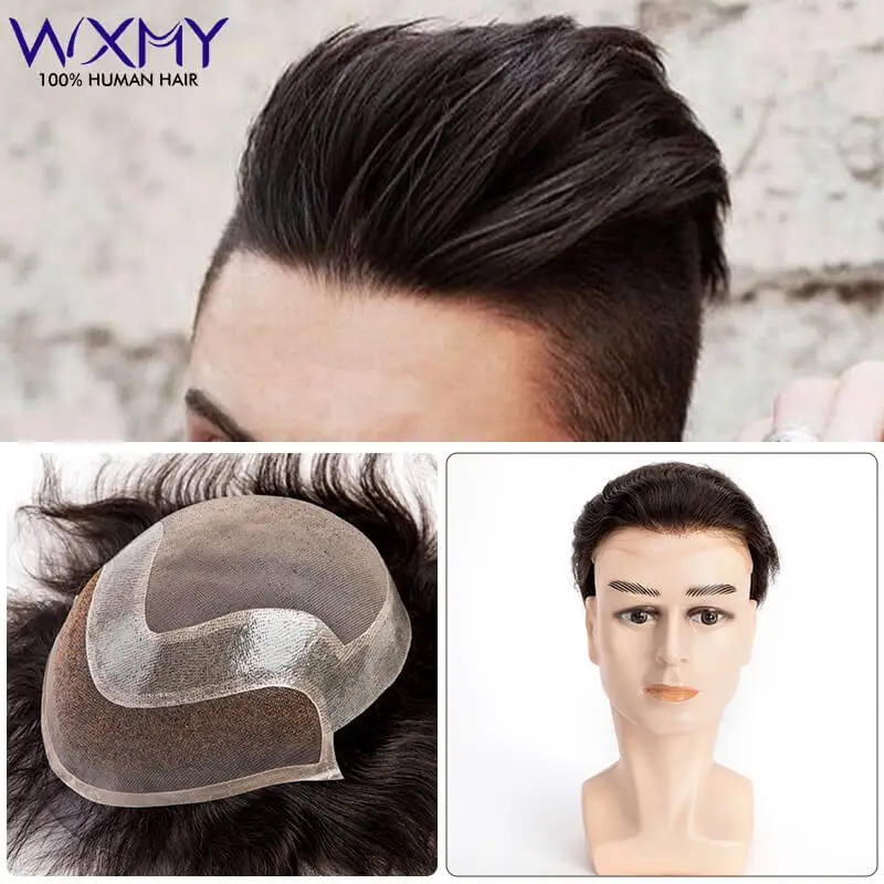 Men's Wig Lace Front & Mono Top Pu Around Male Hair Prosthesis 100% Human Hair Toupee Man Wig Durable Men's Capillary Prothesis