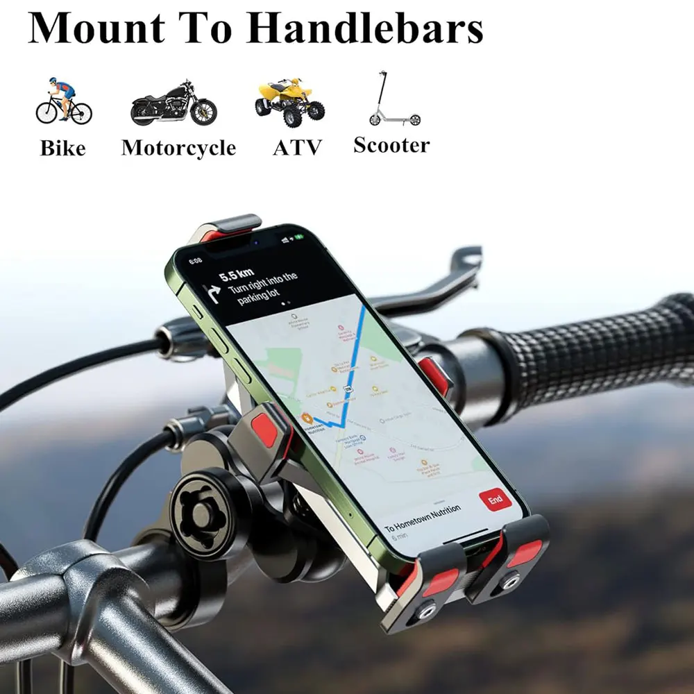 Alloy Motorcycle Phone Holder High Quality Shock Absorption Bike Motorcycle Mobile Stand 360° Adjustment Handlebar Bracket