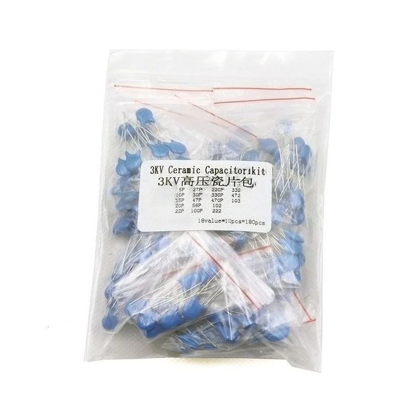 3KV Ceramic Capacitor Sample Kit 180Pcs 18 Types 10Pcs Each High Voltage Radial Lead for DIY Electronics