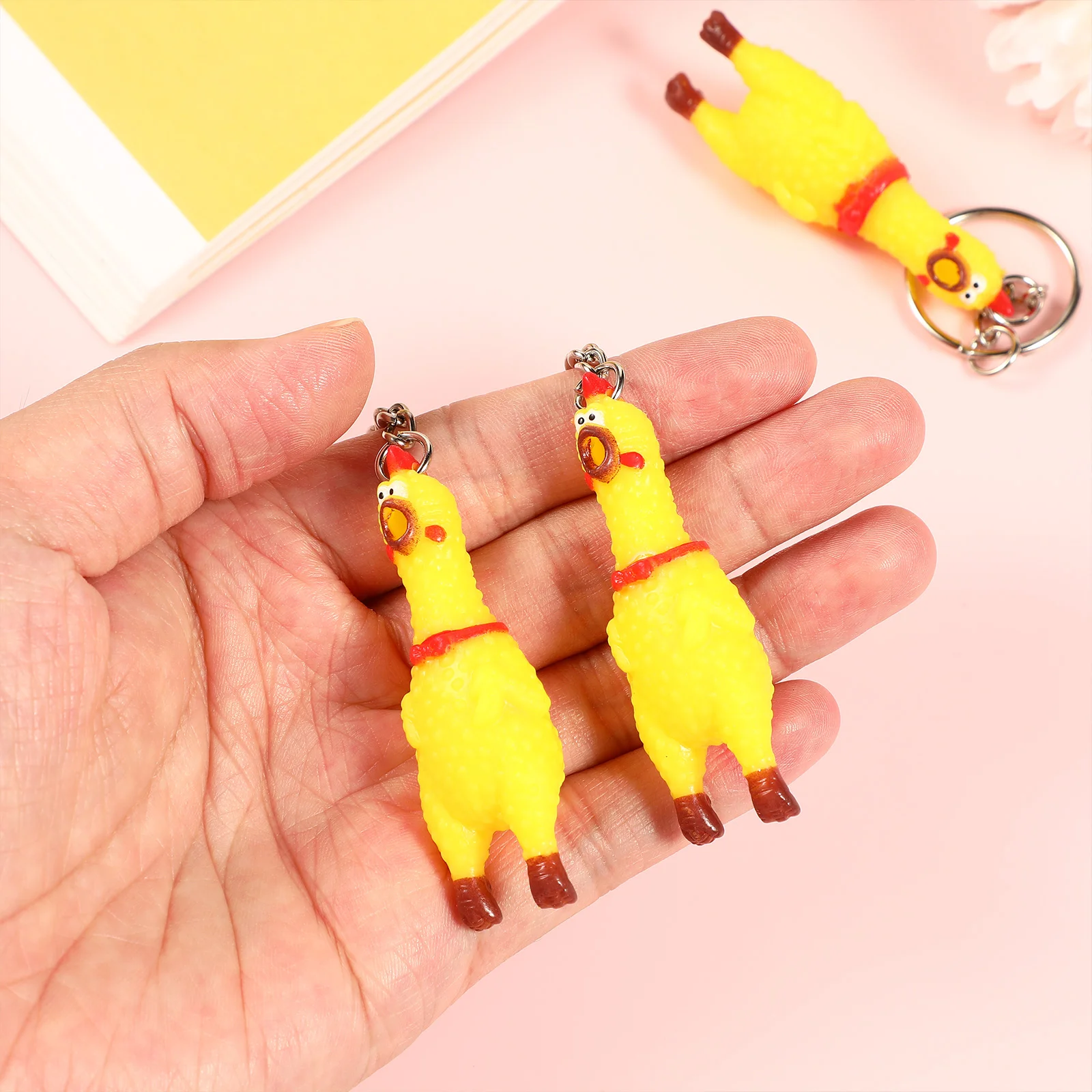 3 Pcs Rubber Chicken Keychain Halloween Prank Charms Bulk Key Chain for Bulk Screaming Pendant Party Favors