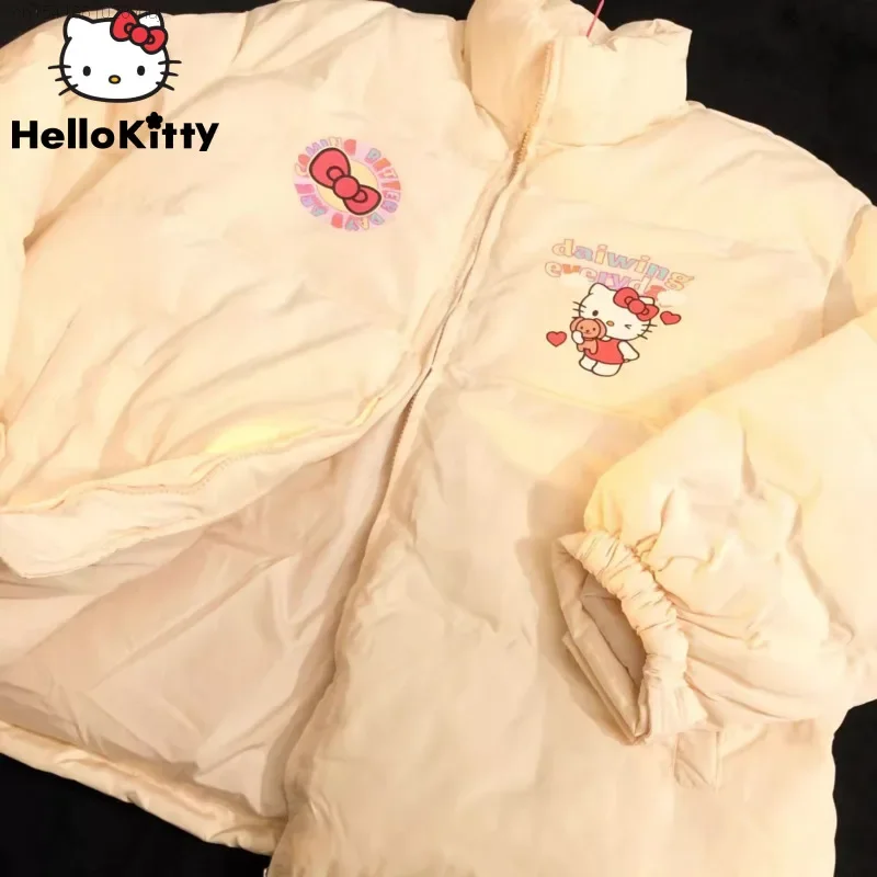 Sanrio Hello Kitty Winter New Print Cotton Coat Y2k Harajuku Hip Hop Streetwear Zip Up Fashion Cotton-padded Jacket Lolita Girls