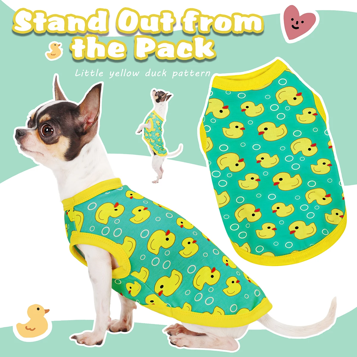 Sleeveless Dog Shirt: Moisture-Wicking, Breathable, Wrinkle-Resistant, Yellow Duck Tank Top, for Small, Medium, and Large Dogs