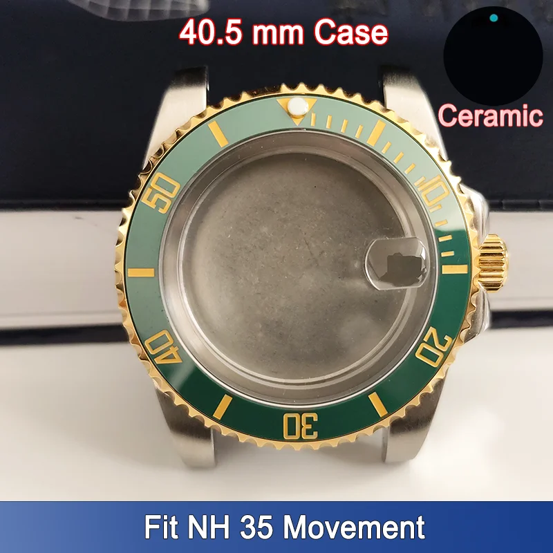 NH 34 NH 35 NH 36 40.5mm Watch Cases Ceramic Bezel Fit 20mm Straps Bands Flat Sapphire Crystal Glass Watches Accessory Part Case