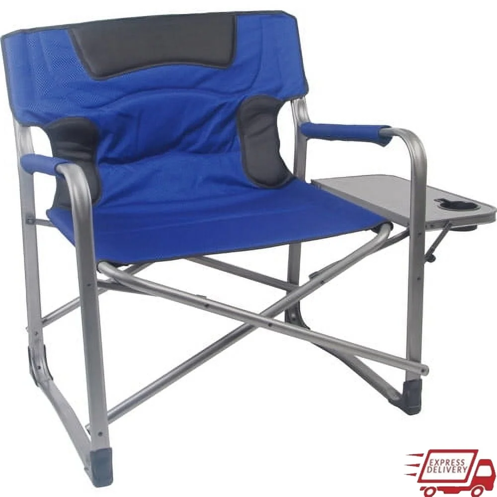 

XXL Folding Padded Director Chair with Side Table Heavy Duty Portable Steel Frame Outdoor Camping Chair with Cup Holder