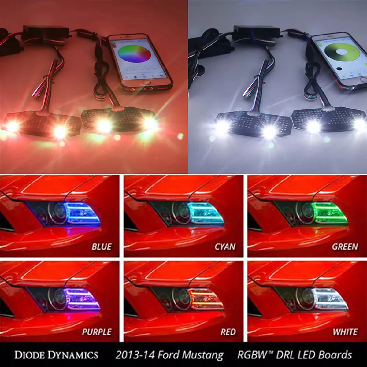 Bluetooth Control RGBW Multicolor LED DRL Board Light Kit Daytime Running Lights for 2013-2014