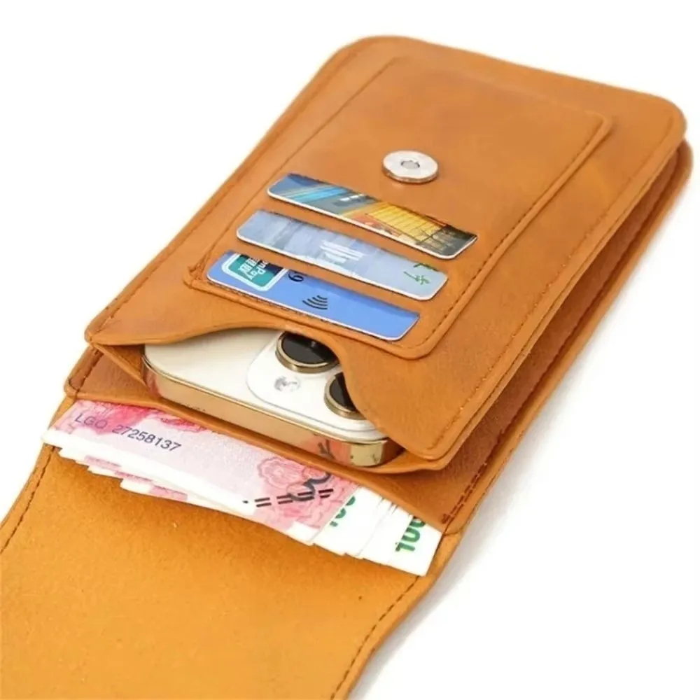 Metal Buckle Mobile Phone Pouch Holster Multi-layer Design Universal Fit Large Capacity Pouch PU Leather Waterproof Phone Pouch