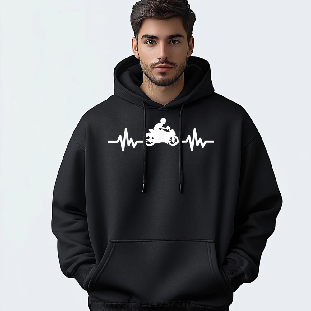 Heartbeat motorcyclist supersport heart line EKG bike Sweatshirts For Men Man Clothes Vaporwave