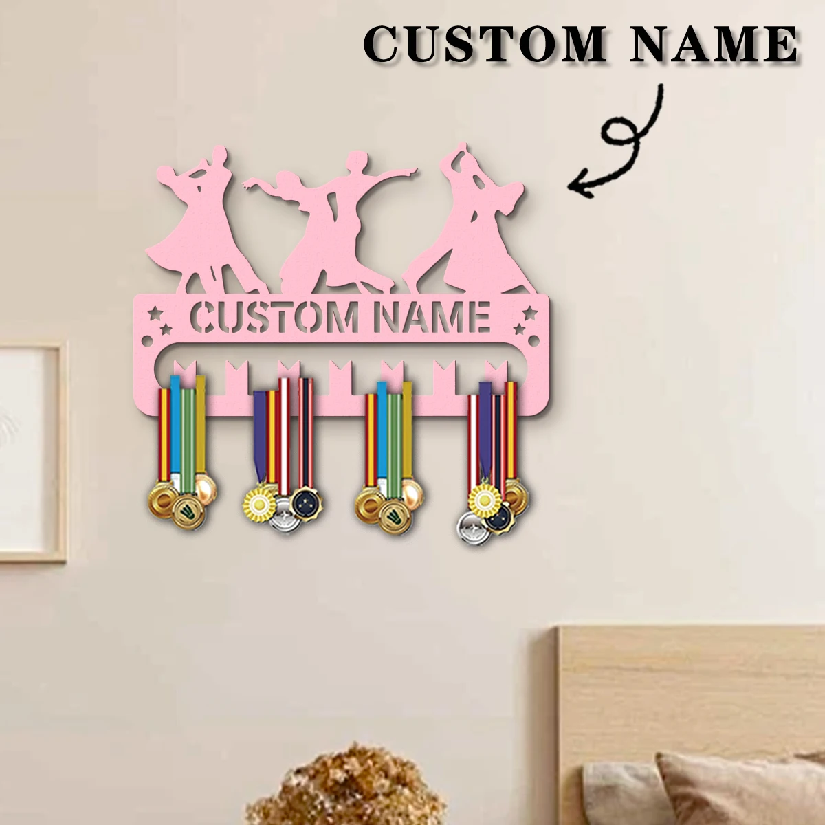 1pc Custom Wooden Duet dance Medal Hanger, Personalized Medal Display Rack for Athletes,Ideal Gift for Family Friends view 4