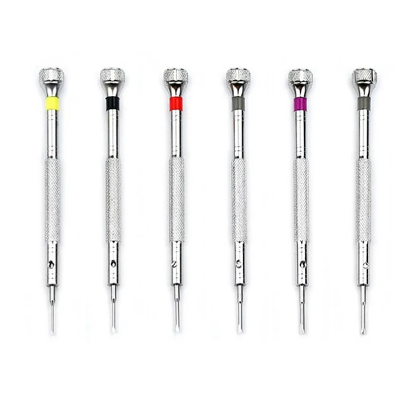 AOAO-6Pcs مفكات ساعة فولاذية و6 قطعة مجموعات لقمة ثقب احتياطية لصانع الساعات إزالة وضبط أدوات إصلاح نظارات الساعة #2