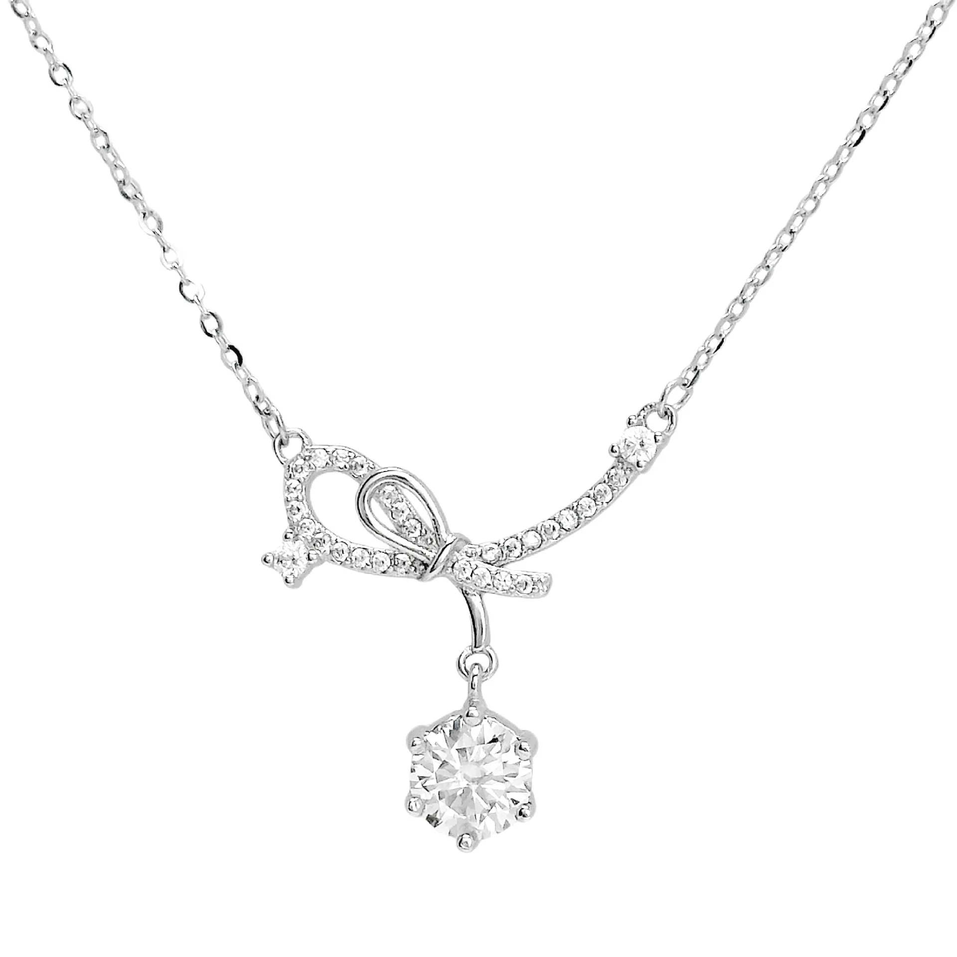 

1ct Moissanite S925 Sterling Silver Bowknot Necklace for Women, Light Luxury High-End Cross-Border Collarbone Chain