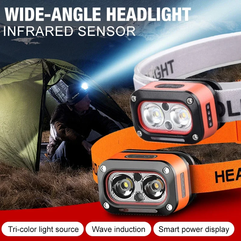 

New Design Induction LED Headlamp USB Rechargeable Headlight Working Fish light Runing lights for Riding Camping Hiking Headlamp