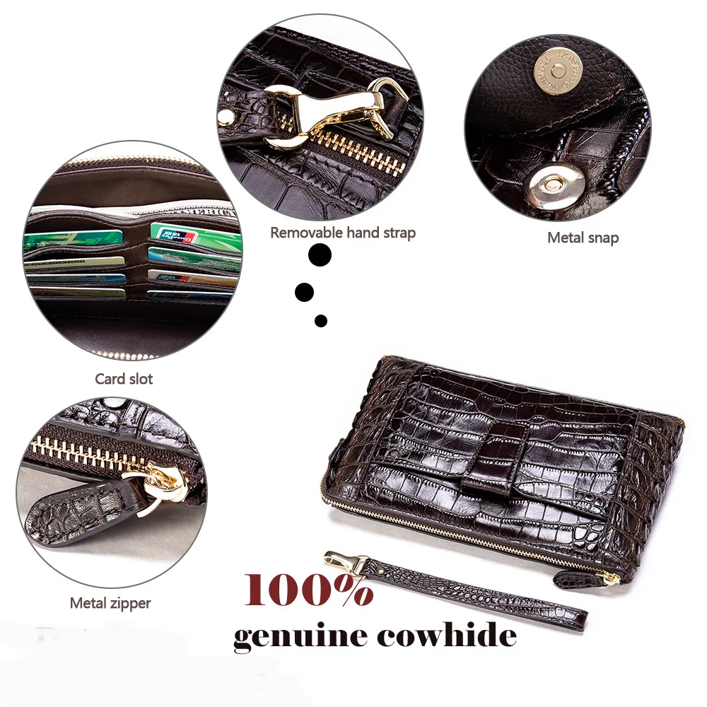 Imagem -03 - Couro Genuíno Vintage Embreagem para Homens Bolsa Padrão Crocodilo Bolsa Masculina Marca de Luxo Pulseiras 9899