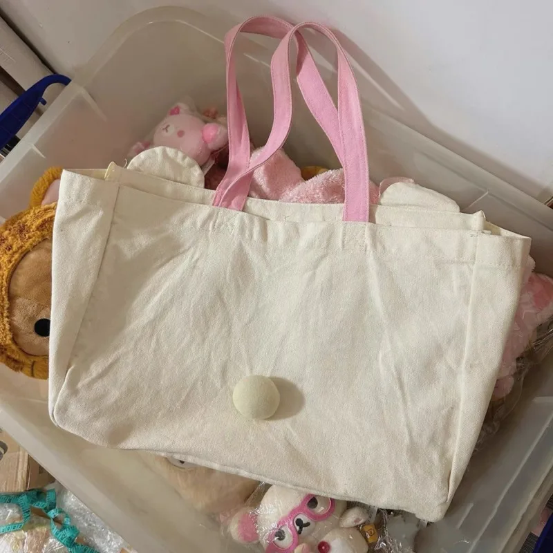 Süße rilakkumaed Einkaufstasche große Kapazität korilakkuma Kinder Mädchen große Leinwand Handtaschen Frauen College School Umhängetasche