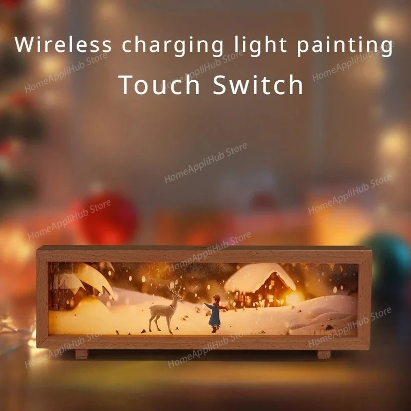 Wireless Charging Lamp Painting Night Lights Three Color Light Touch Adjustment Decoration Bedroom Bedside Atmosphere Light Gift