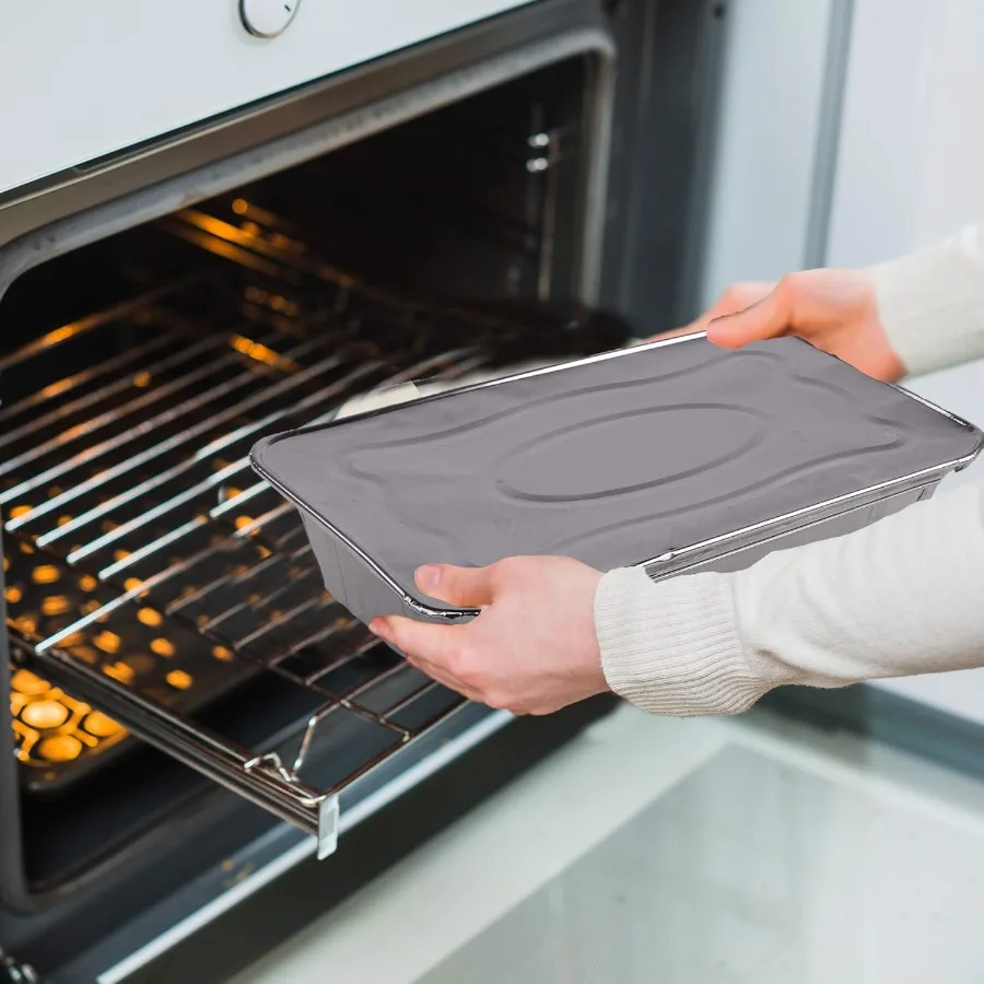 مقالي ألومنيوم يمكن التخلص منها مع أغطية 100 عبوة 1 قطعة عشاء عموم مستطيل تجهيزات المطابخ أفضل استخدام لإعداد وجبات الخبز والطهي