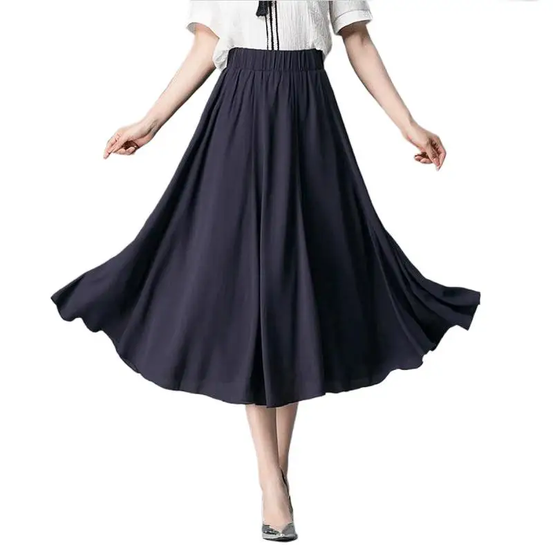 

Women Elegant Elastic High Waist Chiffon Skirt Casual Loose Solid Long Skirts 7 Color 2024 Summer Vestido faldas largas vintage